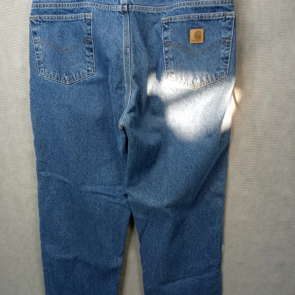 Carhartt B172 DST Relaxed Fit Plaid Flannel Lined Straight Leg blue Jeans Men 38